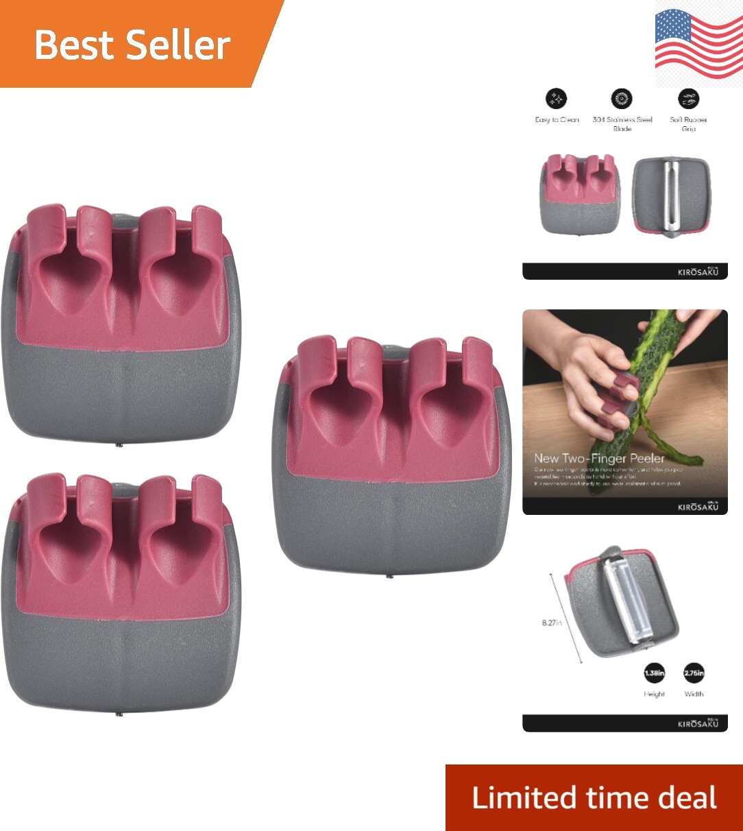 Vegetable Peelers - Rubber Finger Grips - Stainless Steel Blades - Easy Peeling