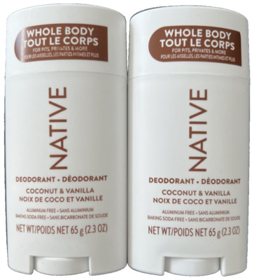 2 Native Whole Body Deodorant Coconut & Vanilla 2.3 oz Each of PACK 2 NEW