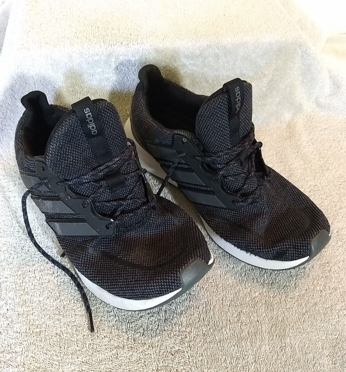 Adidas Mens CloudFoam Comfort Black Running Shoes, Size