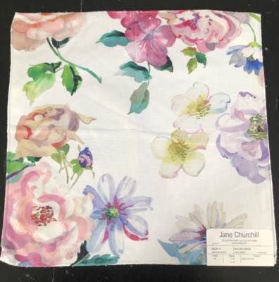 JANE CHURCHILL Mayflower in Pink, Green  17 1/2'' Cotton Floral Fabric Sample
