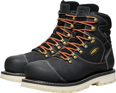 Pre-owned Keen Utility Mens Cincinnati 90 Deg 6in Wp Ct Black/sandshell Leather Work Boots