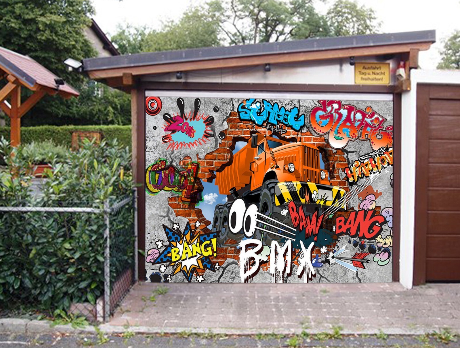★ Garage Art Amazon.com: Leowefowa 15x8ft Garage Door Cover Urban Street