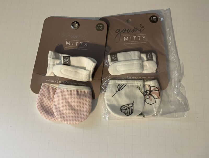 Goumi Baby Organic Cotton Mittens 0-3 Months 2 Sets New!
