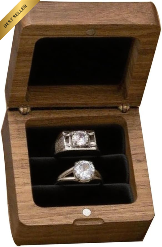 Square Solid Wood Double Ring Box Case for Wedding Ceremony Engagement Proposal,