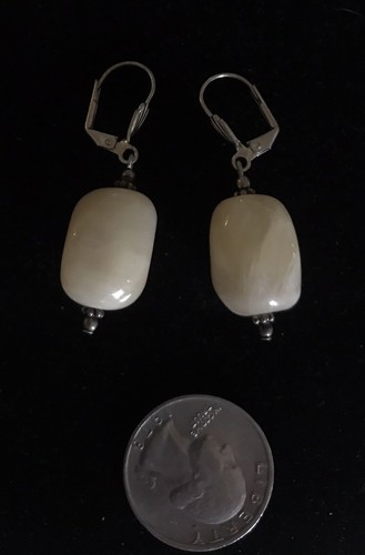 Vintage Yellow Calcite Earrings Dangle Silver Tone Metal French Hook