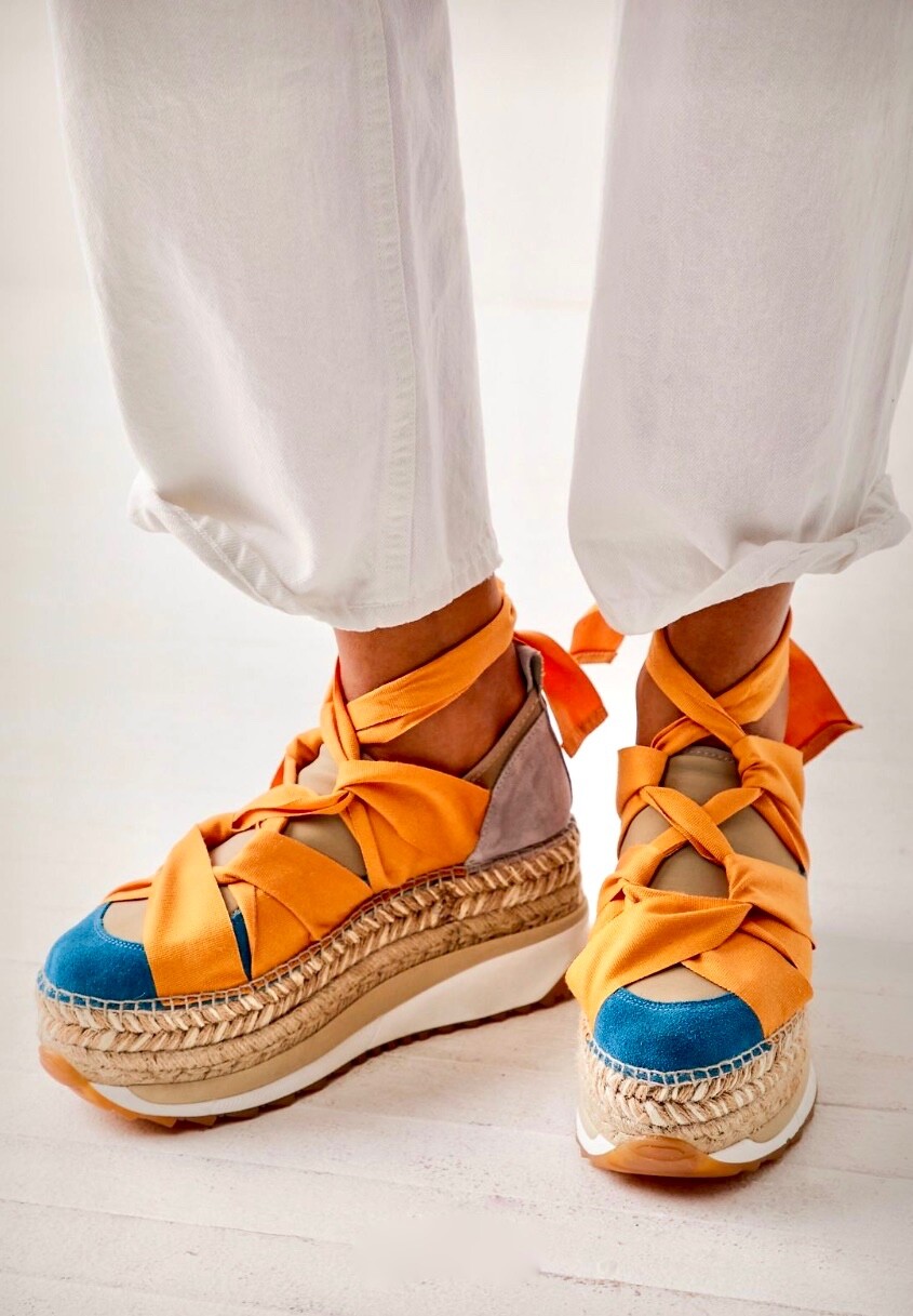 

Кроссовки Free People Chapmin Double Stack Эспадрильи с лентами Оранжевый Темно-синий 37/7 НОВИНКА, Orange blue tan, Chapmin Double Stack Sneaker