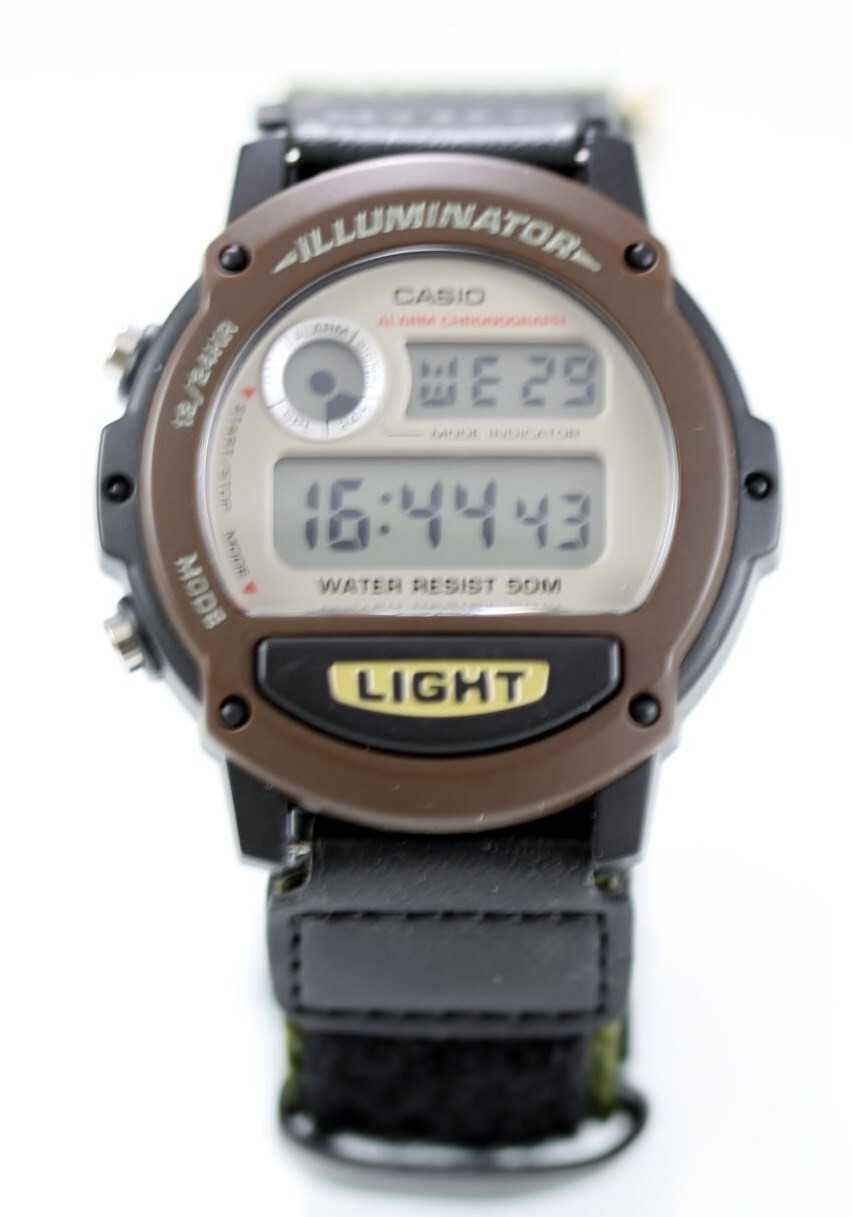 【80's VTG】 CASIO Alarm Chronograph W-250 Casio Watch Men W89-H Brown Plastic Nylon Green 50m Alarm