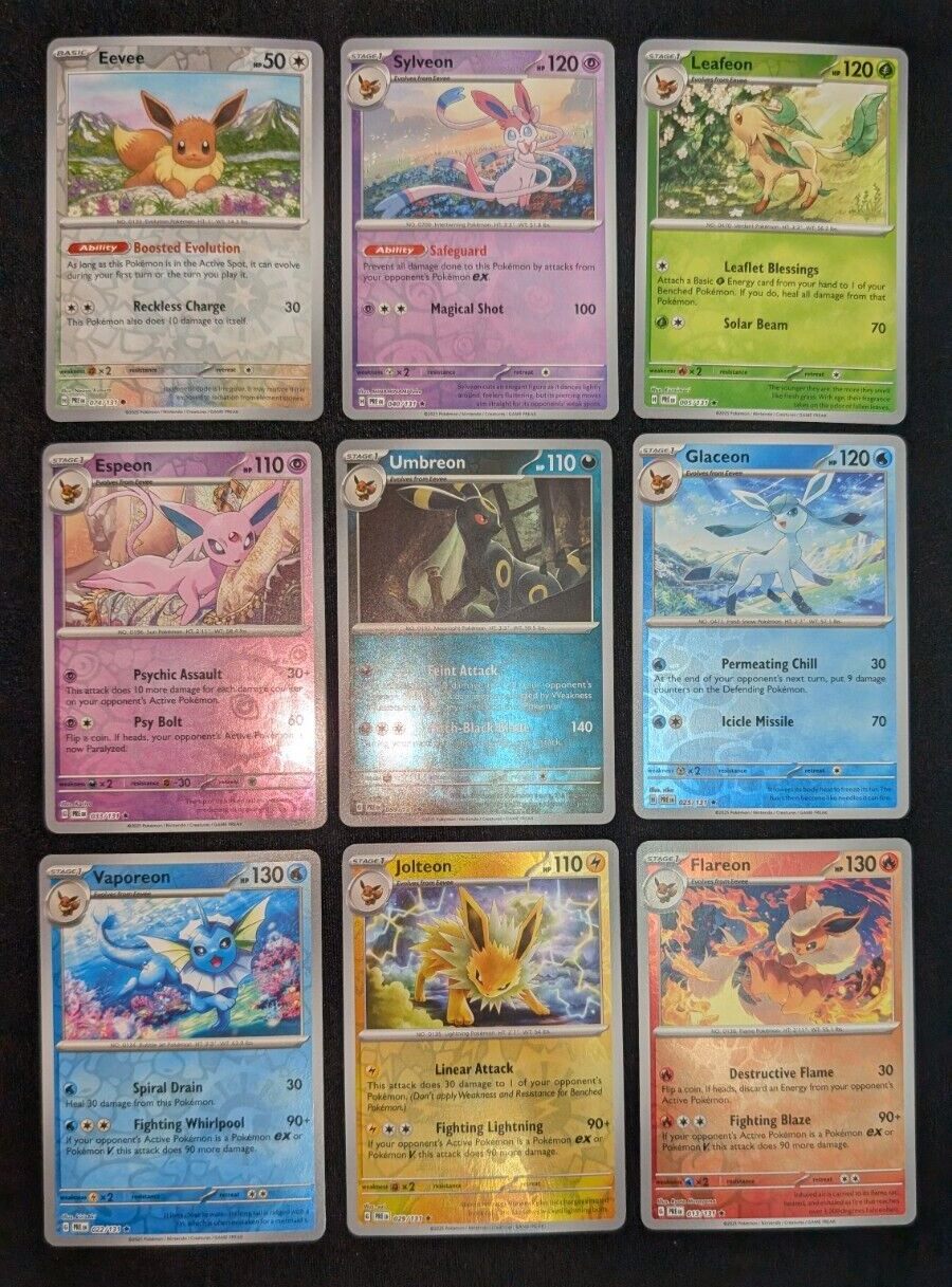 Pokemon EEVEE PRISMATIC EVOLUTIONS Complete 9 Card NM
