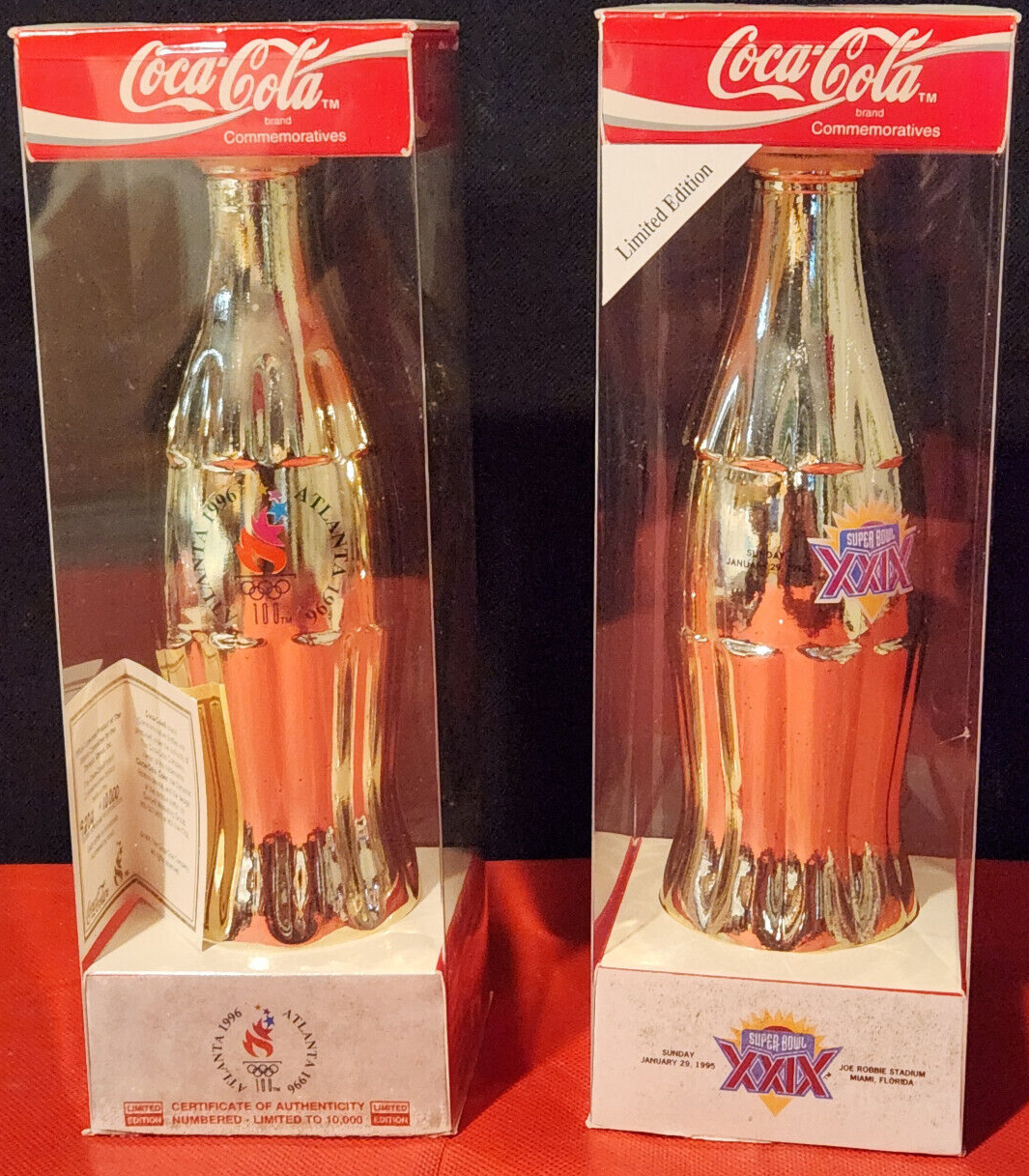 コカ・コーラ 2 COCA-COLA LE COMMEMORATIVE GOLD BOTTLES - 1995 SUPER BOWL