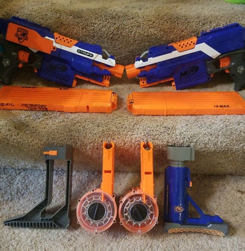 2 Nerf N-strike Elite Stryfe Blasters Blue With Accessories 18 Rnd Drums