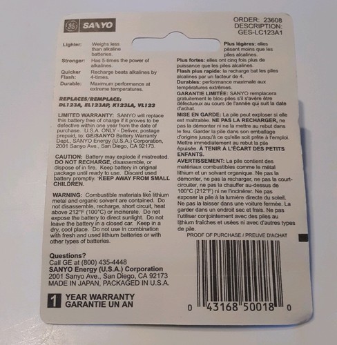 SANYO GE Lithium CR123 CR123A 123 Photo Battery NEW FREE SHIPPING US SELLER