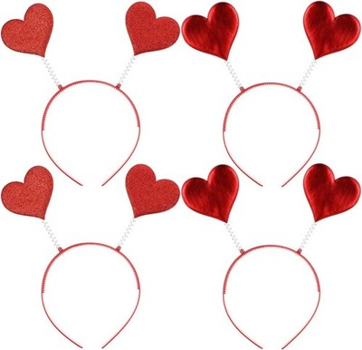 minkissy 4pcs Red Heart Headbands Valentines Head Boppers Love Sequin Hair Band