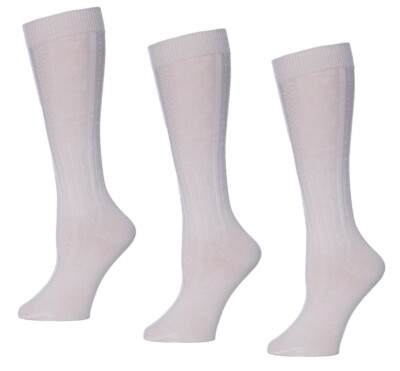 3pk Dennis Uniform Bamboo Rayon Cable Knit Knee-High Socks - White - Choose Size