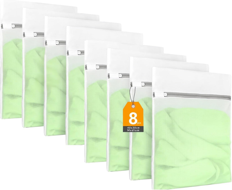 8PCS Mesh Laundry Bags for Delicates, 12X16In Medium, Durable Fine Mesh with Zip