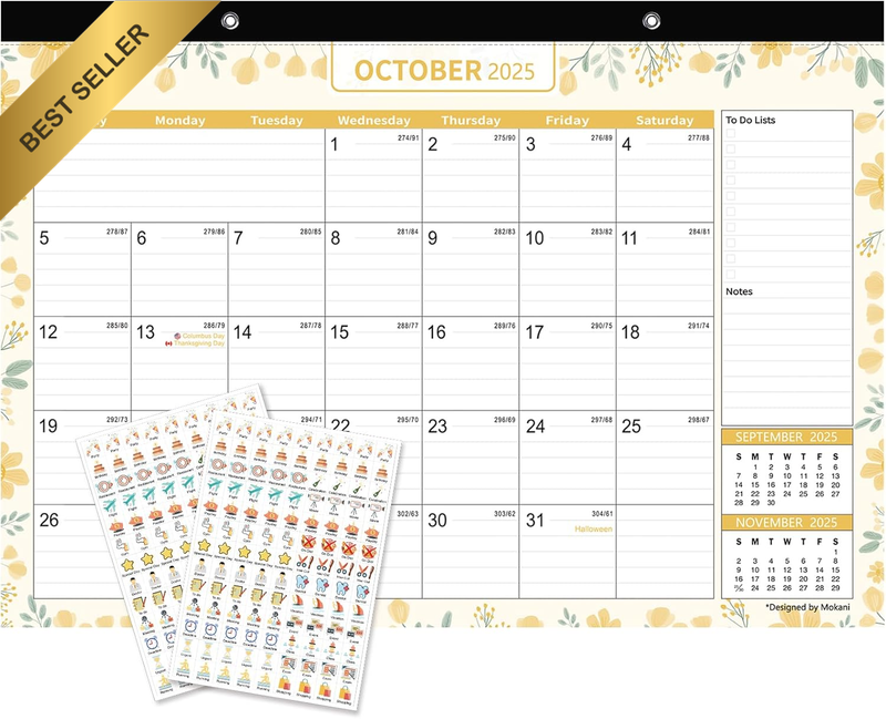 2025-2026 Wall Calendar, Large Month-to-View Desk Planner, Stickers (17