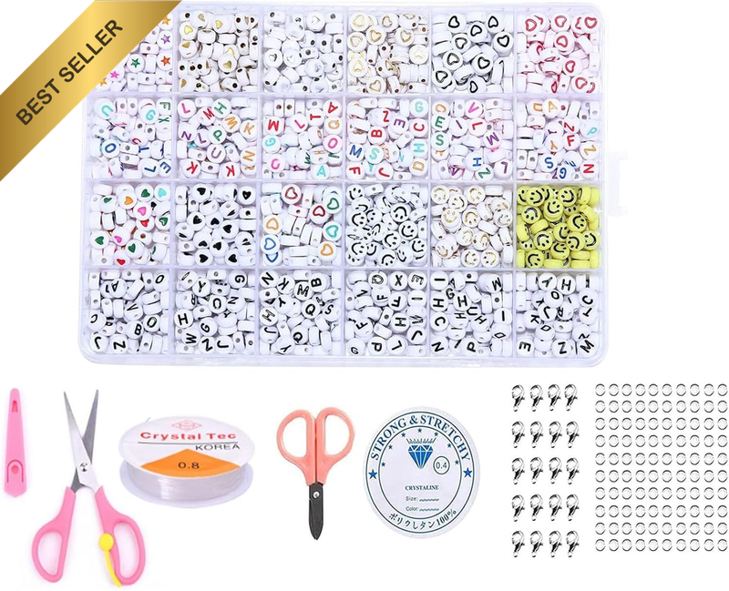 1200 Pcs Acrylic Letter Smiley Face Round Loose Beads Jewelry Making DIY Craft S