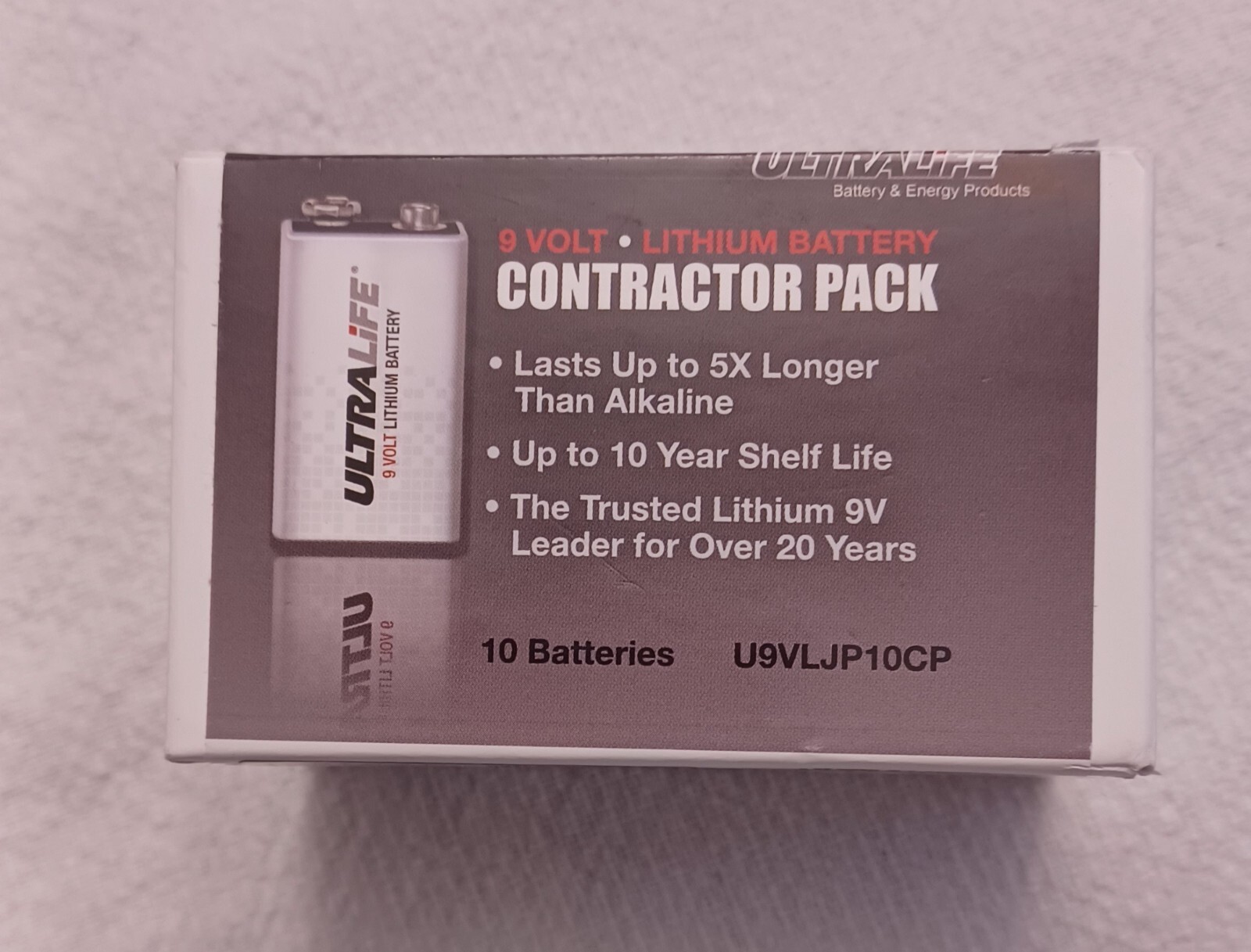 Ultralife 9 Volt Lithium Battery Contractor Pack 10 Batteries