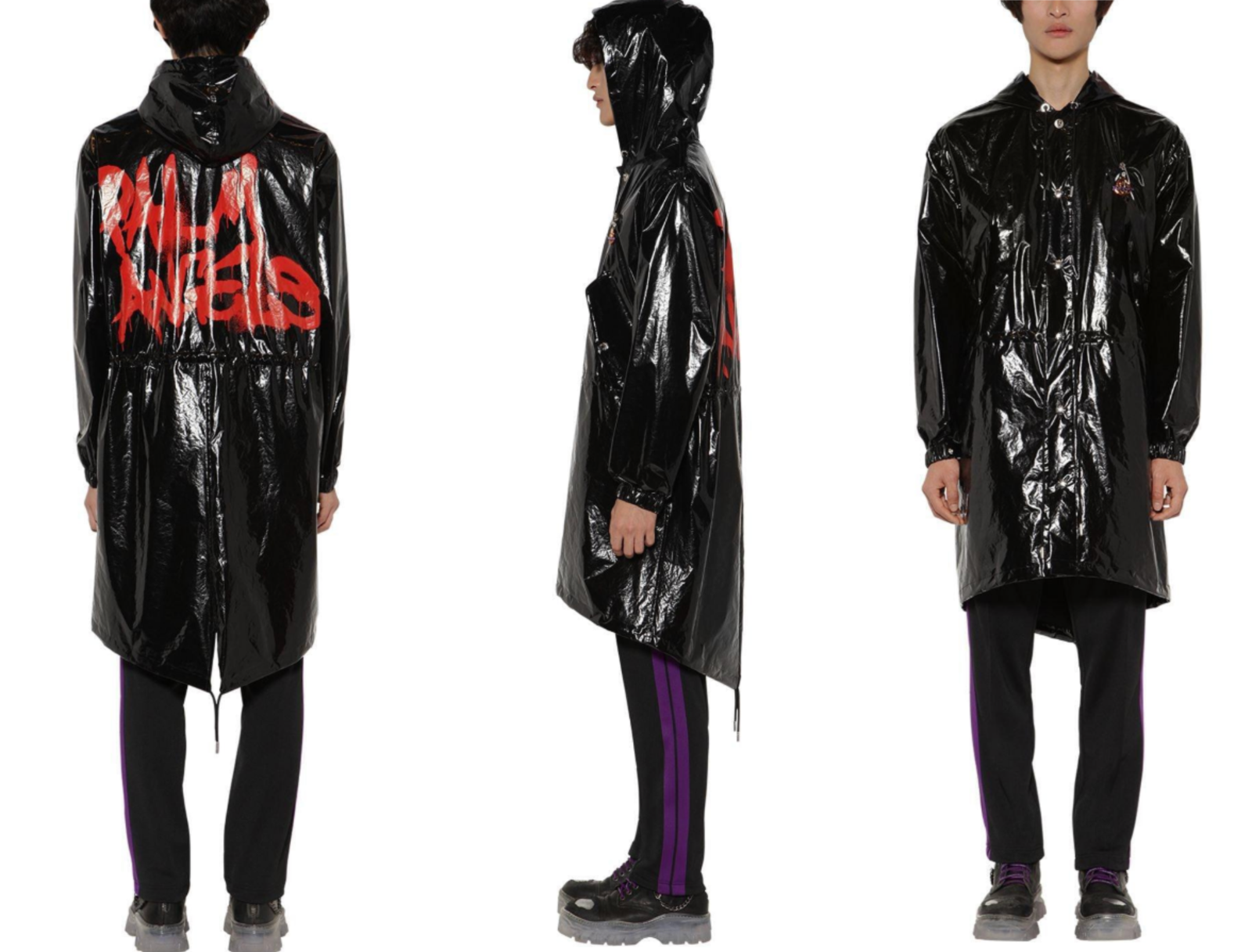 Pre-owned Moncler X Palm Angels Sid Patent Coat Jacket Parka Rainjacket M In Black