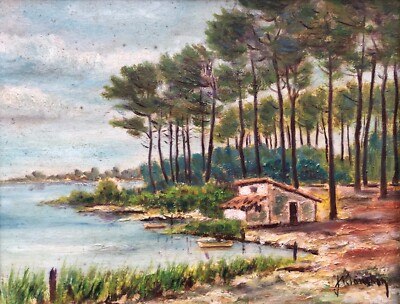 Vue Présumée Du Bassin d'Arcachon, Huile Sur Toile Signée, Peinture, XXe