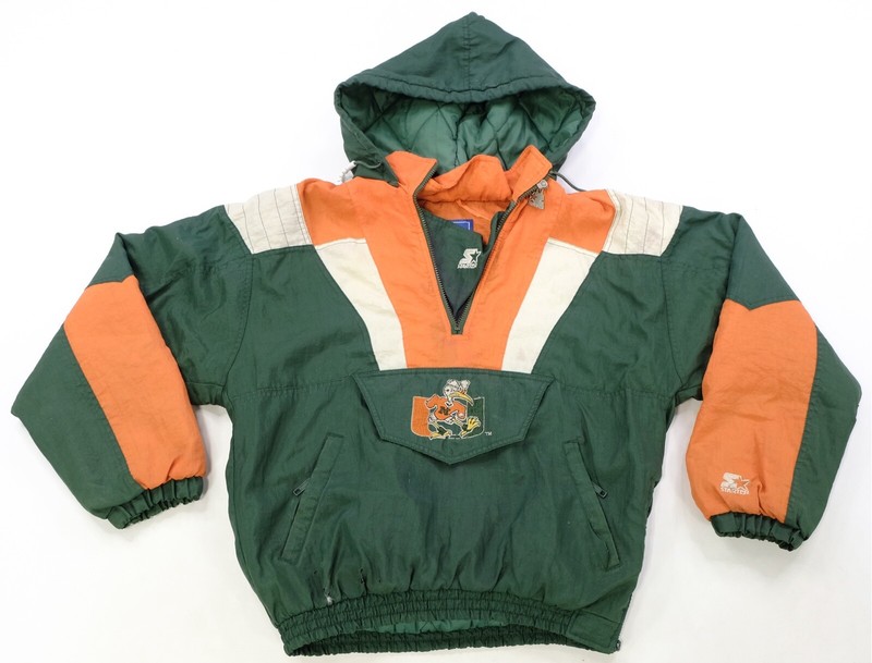 Rare Vintage STARTER Miami Hurricanes Color Block 1/4 Zip Pullover Jacket 90s S
