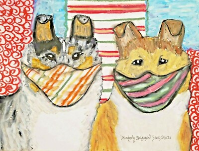 Dogs in Quarantine Masks Art Print 5x7 Smooth Collie Collectible by Artist KSams