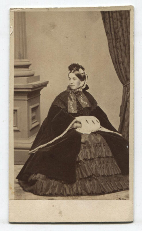 Cdv Civil War Era. Woman With Hand Muff And Winter Cape. By Fredricks. N.y.