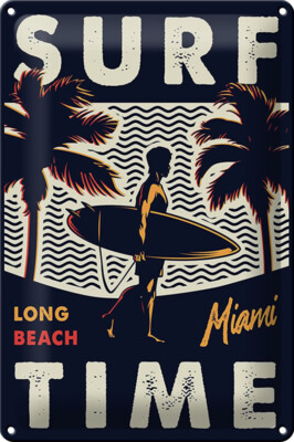 Schild Blech -Made in Germany- Miami 20x30cm Surf time long beach Metall Deko Bl