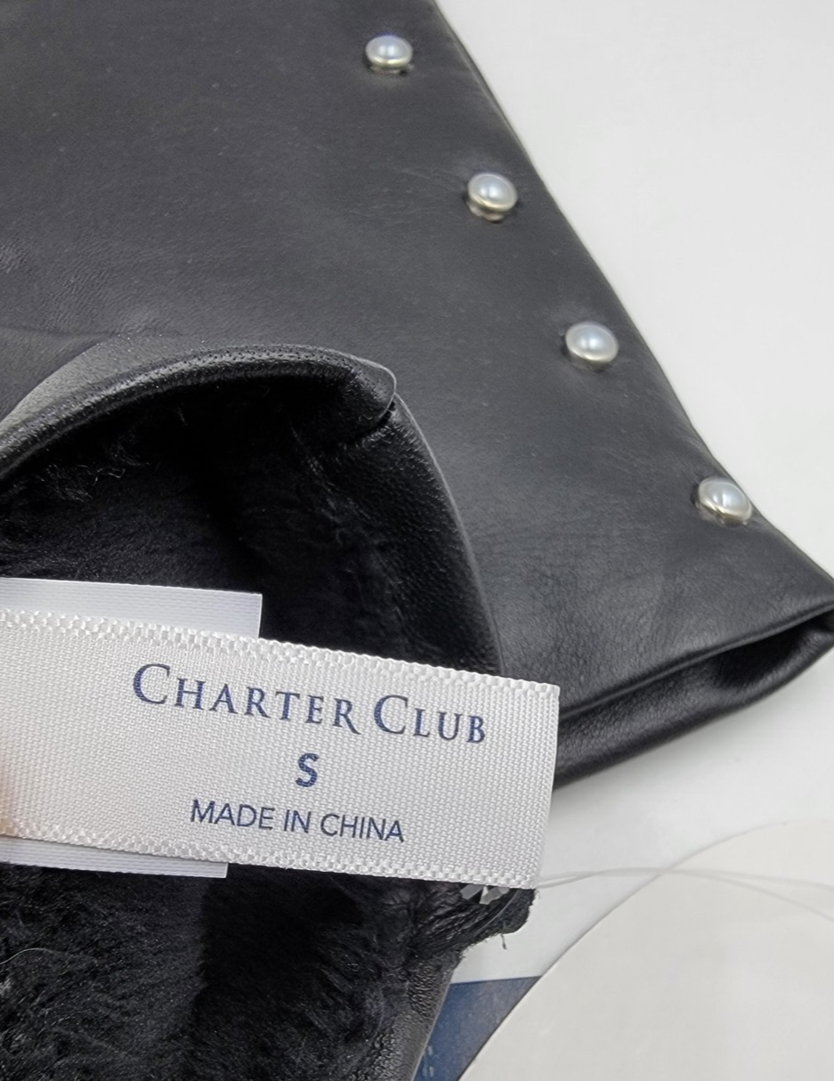 Charter Club Imitation-Pearl & Leather Touch Gloves Women's S Black - Picture 10 of 13