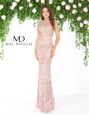 MAC DUGGAL 4579D Румяно-розовое платье-русалка в цветочную полоску с пайетками и бисером 16