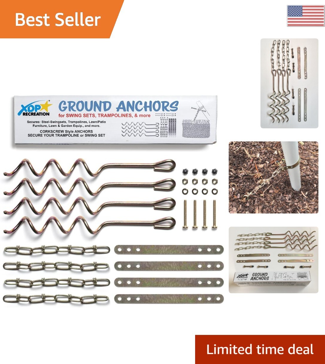 HeavyDuty Ground Anchors for Swing Set, Trampoline, Patio