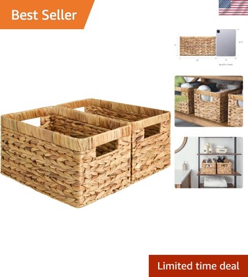 Handcrafted Natural Hyacinth Storage Baskets - Convenient 2-Pack with Handles