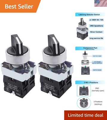 2Pcs 22mm Latching Rotary Selector Switch - 10A 440V with IP65 Protection