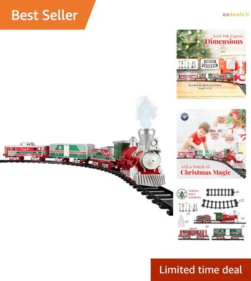 Holiday Train Set with Water Vapor Smoke Effect, Working Headlight & Horn Sounds