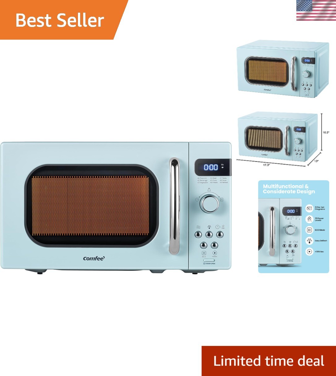 アメリカの電子レンジ❗ 9 Preset Menu Retro Microwave - 0.7 Cu Ft, Perfect for Small