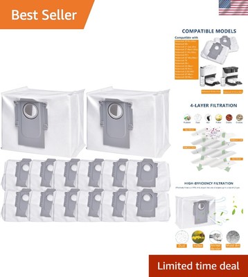 Leak-Proof Disposable Dust Bags Compatible with Roborock Vacuum Models - 14 Pack