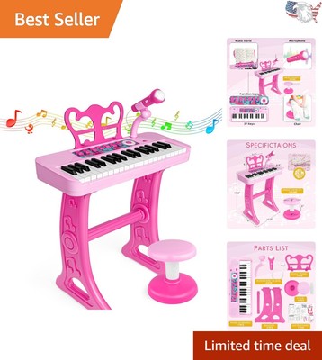 Interactive Keyboard Toy with 22 Demos and Adjustable Microphone - Pink Edition