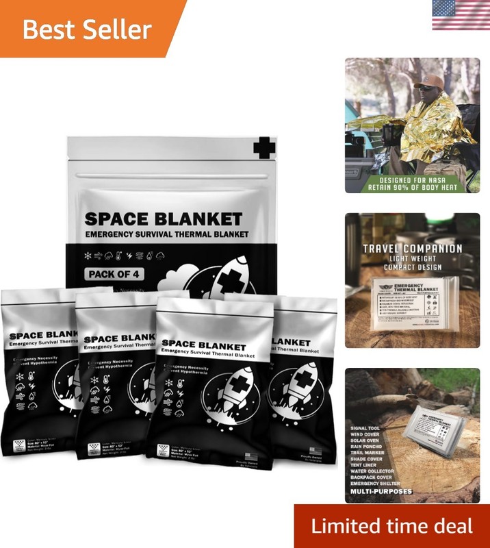 4-Pack Mylar Thermal Survival Blankets - Essential Emergency Gear for