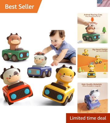 Press & Go Animal Racing Cars for 1-2 Year Olds - Lightweight Toddler Toys
