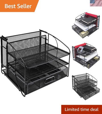 Efficient Desk Organization Set: 3 Tray Organizer with File Holder and Drawer