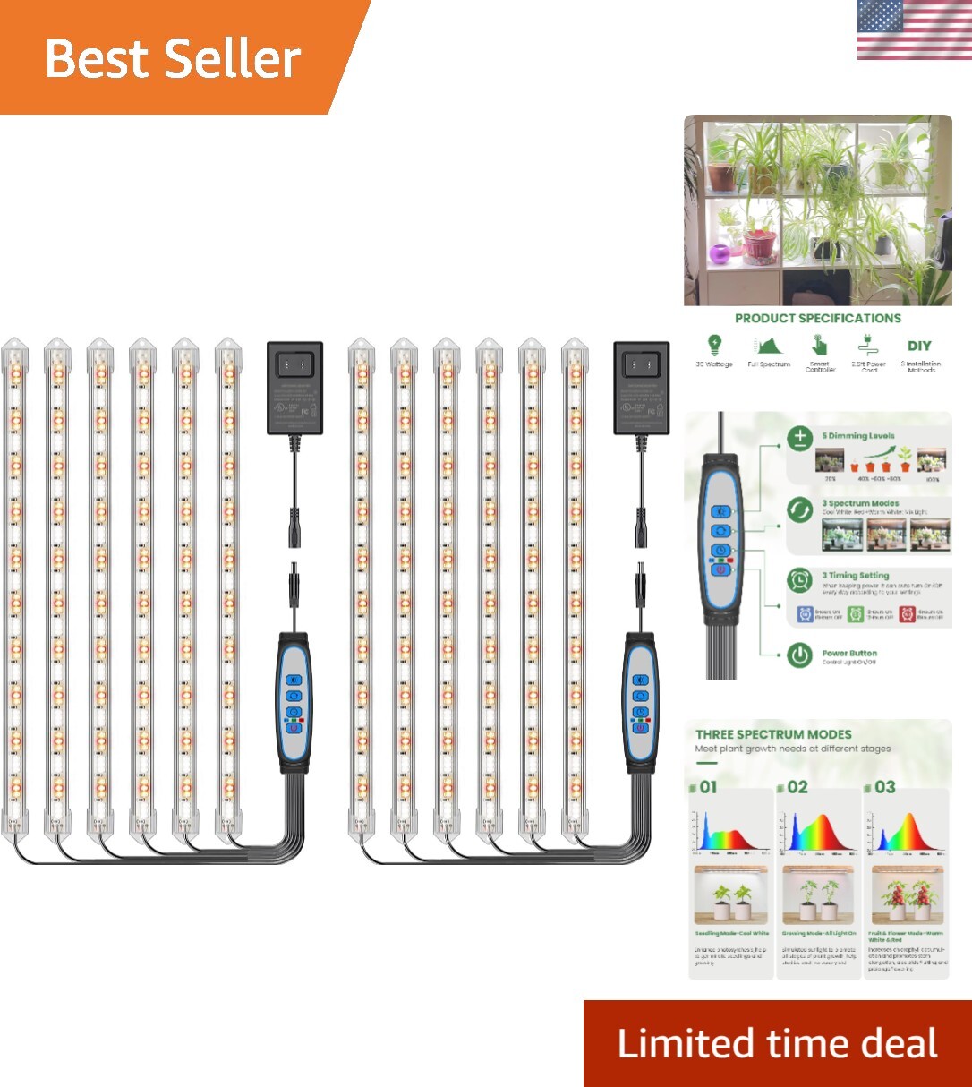 Under Cabinet Grow Light Strip, 36W 360LEDs Grow Lights for