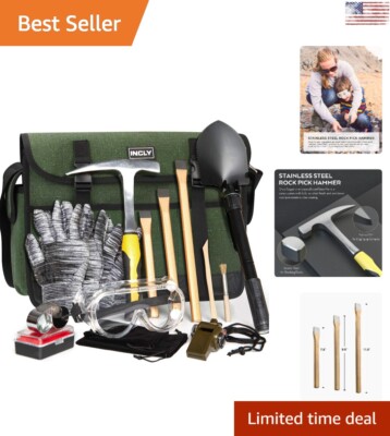 Rock Pick Hammer Kit - Equipment for Rock Hounding, Gold Mining & Prospecting