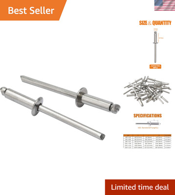 Efficient 50pcs Stainless Steel Pop Rivets, 1/8'' x 1/2'' - Strong and Lightweight
