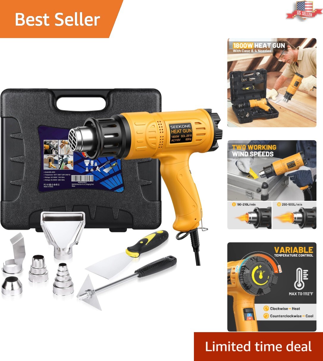 Powerful 1800W Heat Gun with Carry Case & Adjustable Temperature Settings