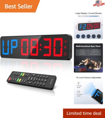 Professional Gym Timer - 15'' LED Interval Wall Clock with Customizable Buzzer