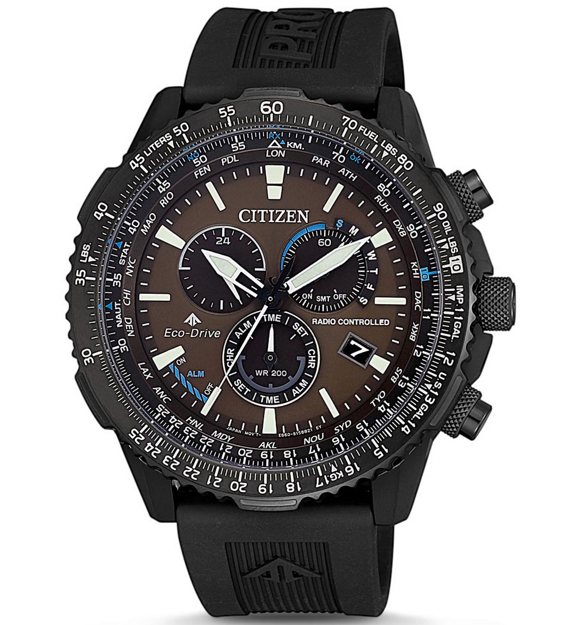 Pre-owned Citizen Promaster Radio Controlled Brown Dial Sapphire Crystal World Time Watch