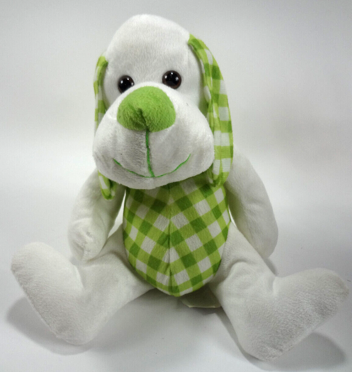 Kellytoy Green & White Gingham Hound Dog 9 inch Stuffed Animal Plush