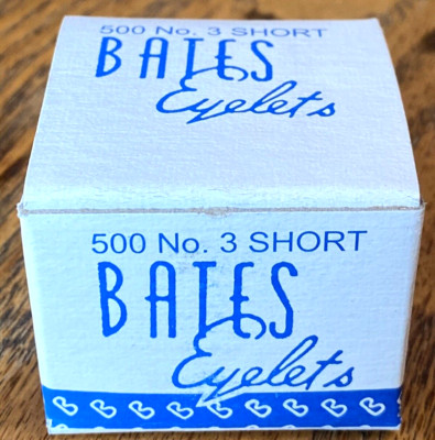 VINTAGE BATES NOS BRASS EYELETS No. 3 SHORT ANTIQUE NEW in BOX 500pc USA