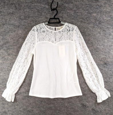 Vine & Love Top Womens Small White Knit Long Lace Sleeves Bodice Career Ella
