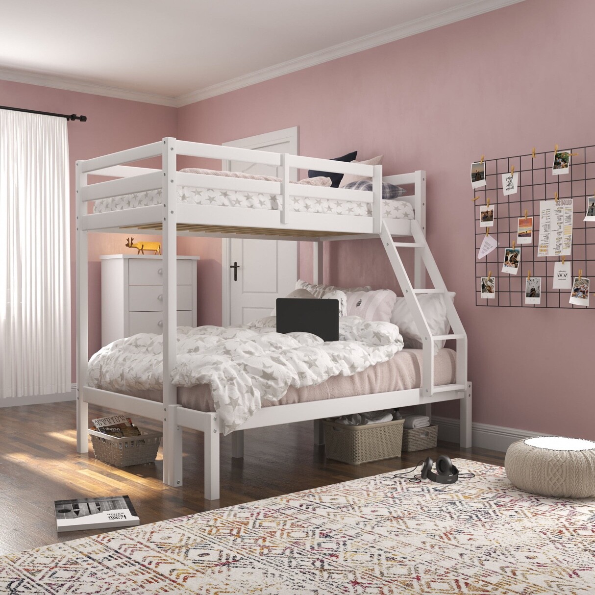 Campbell Wood Twin Over Full Convertible Bunk Bed, White | eBay