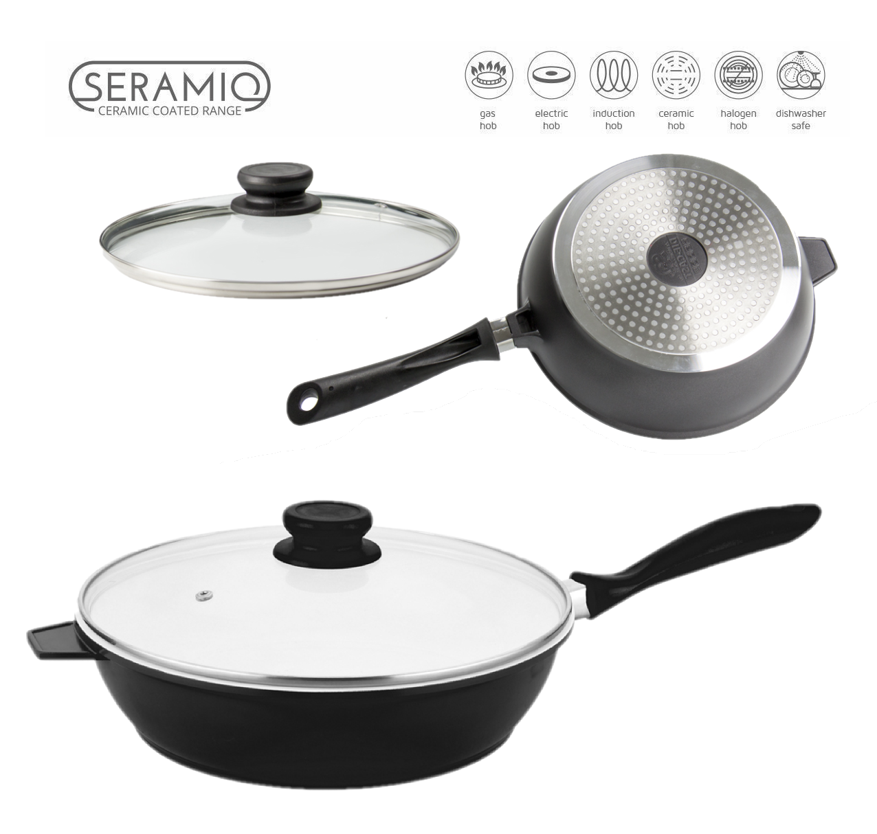 Nea 24cm Saute Pan Induction Gas Electric Hob Non Stick Glass Lid